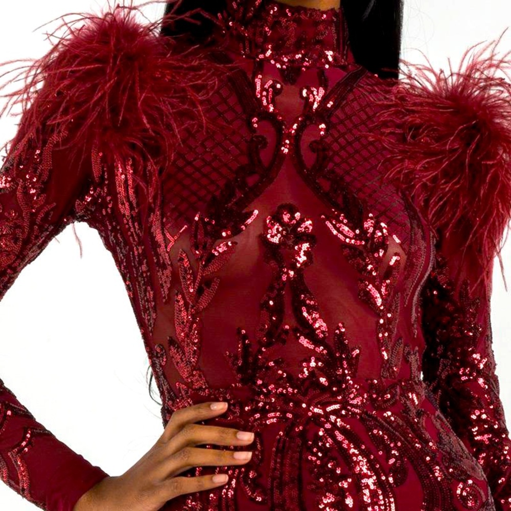 Akira Red Feather Sequin Party Dress
